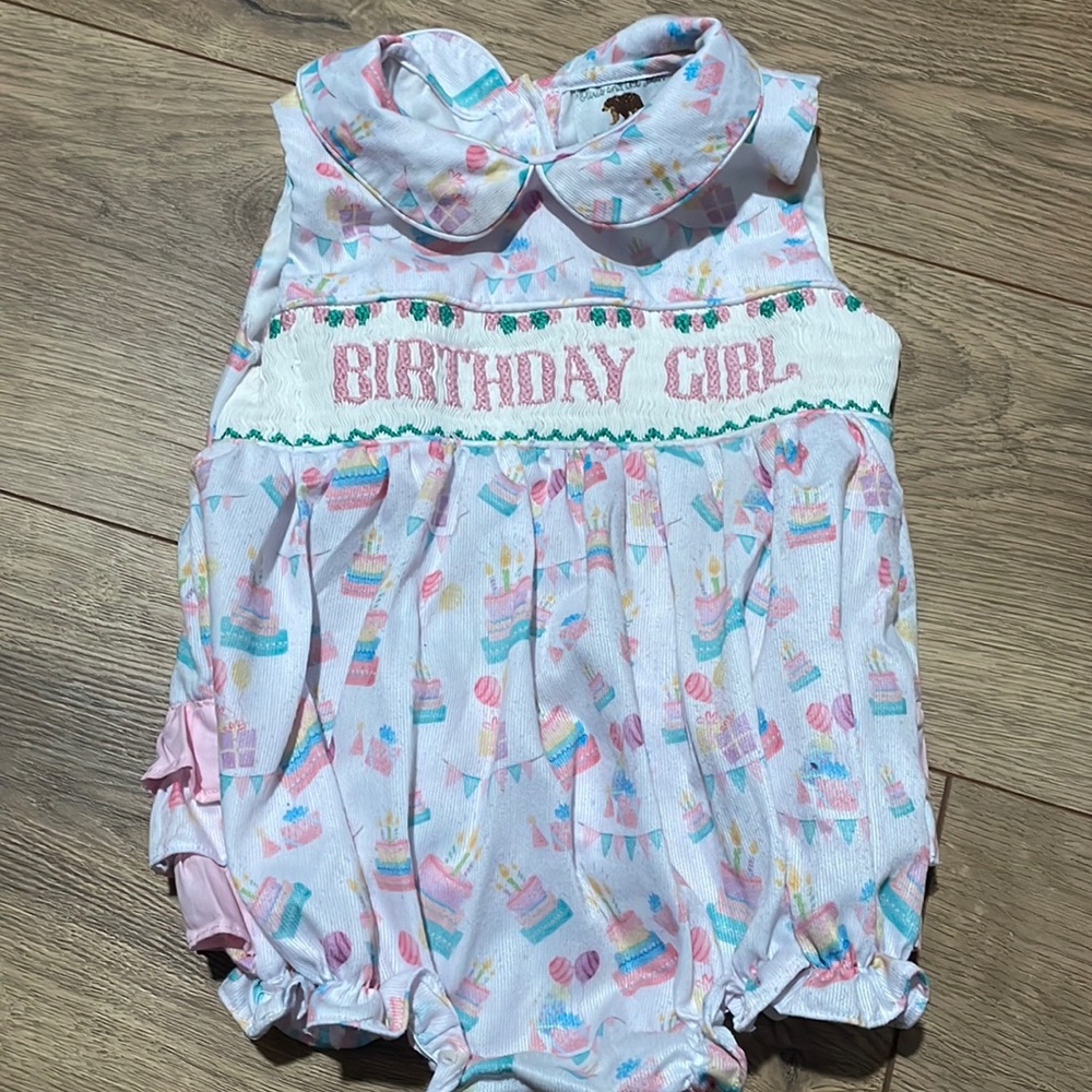 Olivia and the Bear Birthday Girl Smocked Romper